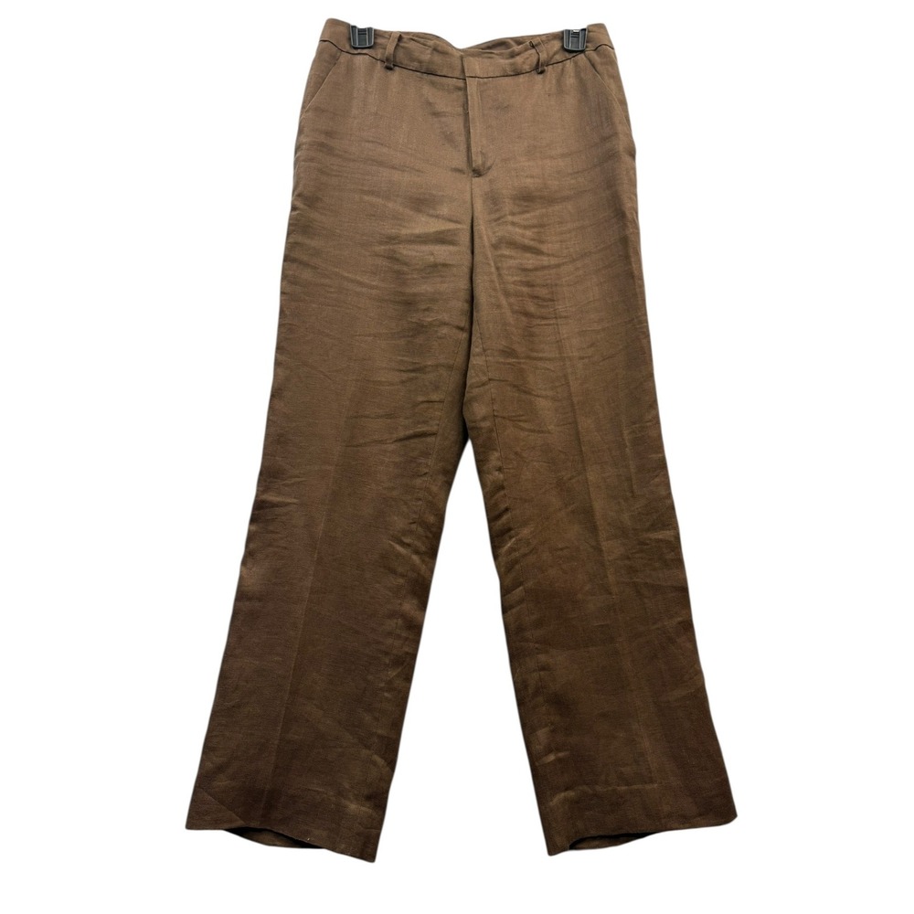 Lauren Ralph Lauren Women's Lined Brown Linen Wide Leg Dress Pants Size 6P